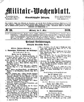 Militär-Wochenblatt Mittwoch 8. März 1876