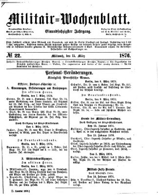 Militär-Wochenblatt Mittwoch 15. März 1876