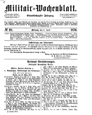 Militär-Wochenblatt Mittwoch 5. April 1876