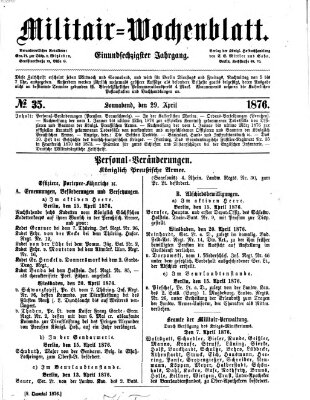 Militär-Wochenblatt Samstag 29. April 1876