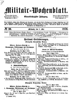 Militär-Wochenblatt Mittwoch 3. Mai 1876