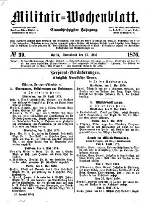 Militär-Wochenblatt Samstag 13. Mai 1876