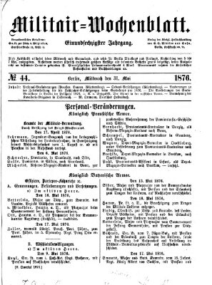 Militär-Wochenblatt Mittwoch 31. Mai 1876