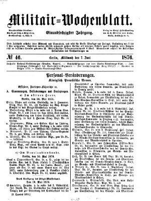 Militär-Wochenblatt Mittwoch 7. Juni 1876