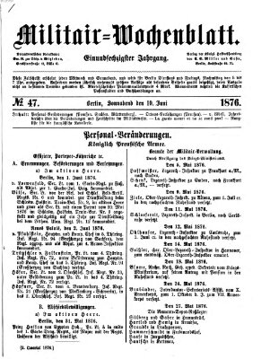 Militär-Wochenblatt Samstag 10. Juni 1876