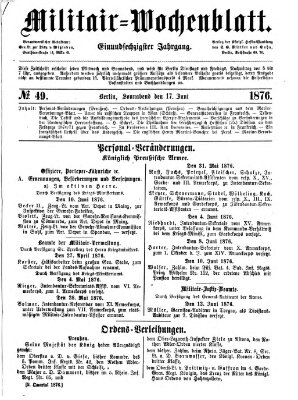 Militär-Wochenblatt Samstag 17. Juni 1876