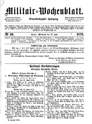 Militär-Wochenblatt Mittwoch 21. Juni 1876