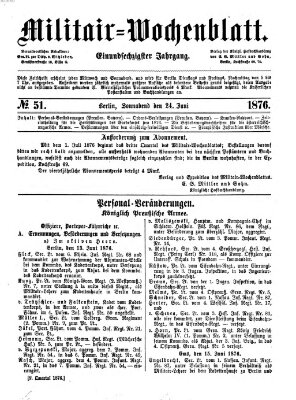 Militär-Wochenblatt Samstag 24. Juni 1876