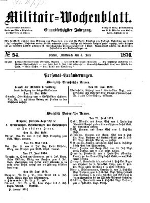 Militär-Wochenblatt Mittwoch 5. Juli 1876