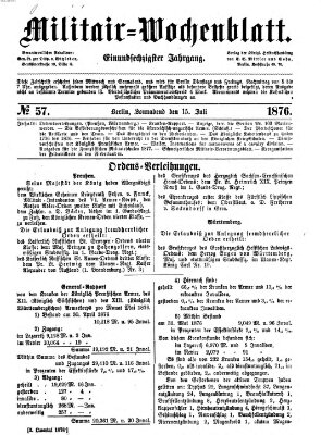 Militär-Wochenblatt Samstag 15. Juli 1876