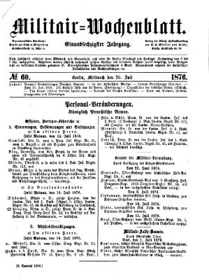 Militär-Wochenblatt Mittwoch 26. Juli 1876