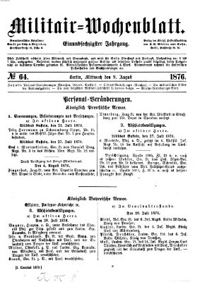 Militär-Wochenblatt Mittwoch 9. August 1876