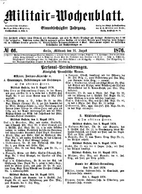 Militär-Wochenblatt Mittwoch 16. August 1876