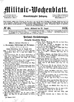 Militär-Wochenblatt Mittwoch 23. August 1876