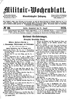 Militär-Wochenblatt Samstag 26. August 1876