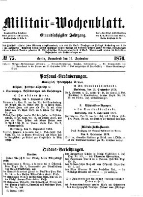 Militär-Wochenblatt Samstag 16. September 1876