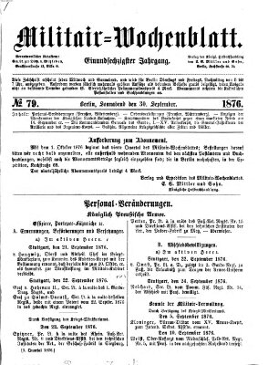 Militär-Wochenblatt Samstag 30. September 1876