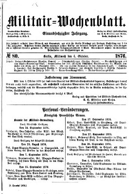 Militär-Wochenblatt Mittwoch 4. Oktober 1876