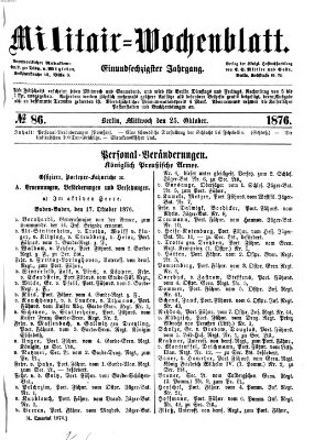 Militär-Wochenblatt Mittwoch 25. Oktober 1876