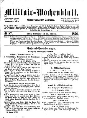 Militär-Wochenblatt Samstag 28. Oktober 1876