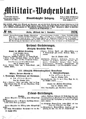 Militär-Wochenblatt Mittwoch 1. November 1876