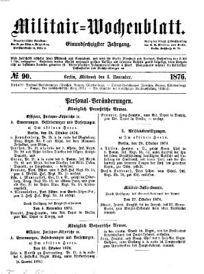 Militär-Wochenblatt Mittwoch 8. November 1876