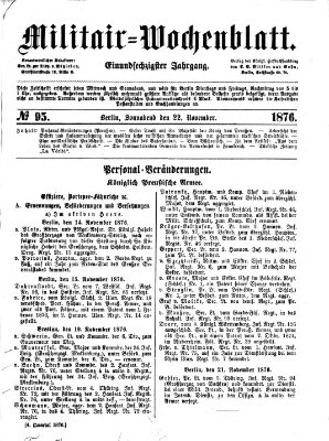 Militär-Wochenblatt Mittwoch 22. November 1876