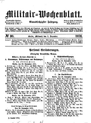 Militär-Wochenblatt Mittwoch 6. Dezember 1876