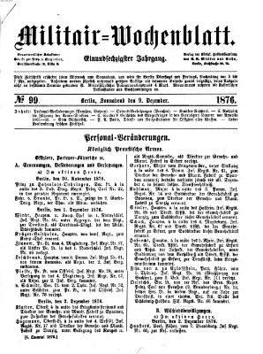 Militär-Wochenblatt Samstag 9. Dezember 1876