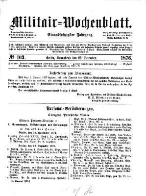 Militär-Wochenblatt Samstag 23. Dezember 1876