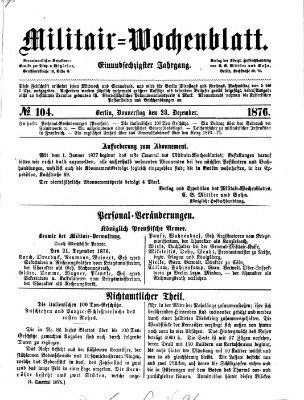 Militär-Wochenblatt Donnerstag 28. Dezember 1876