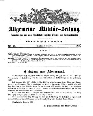 Allgemeine Militär-Zeitung Samstag 9. Dezember 1876