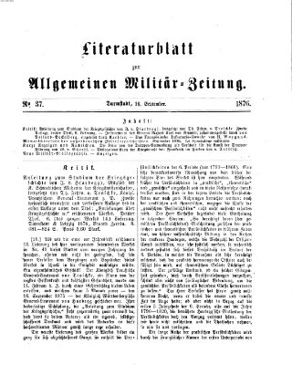 Allgemeine Militär-Zeitung Samstag 16. September 1876