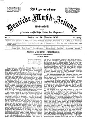 Allgemeine deutsche Musikzeitung Freitag 18. Februar 1876