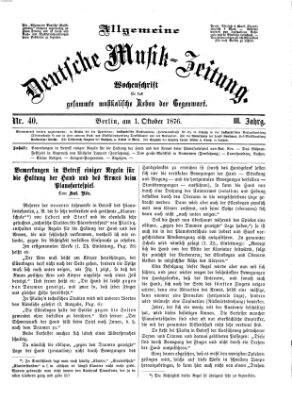 Allgemeine deutsche Musikzeitung Sonntag 1. Oktober 1876