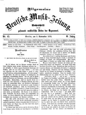 Allgemeine deutsche Musikzeitung Freitag 3. November 1876