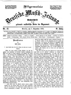 Allgemeine deutsche Musikzeitung Freitag 1. Dezember 1876