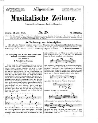 Allgemeine musikalische Zeitung Mittwoch 21. Juni 1876