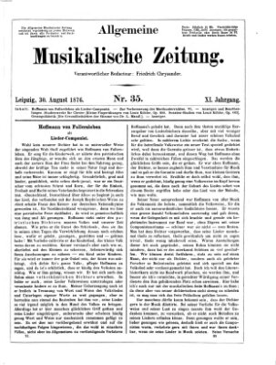 Allgemeine musikalische Zeitung Mittwoch 30. August 1876