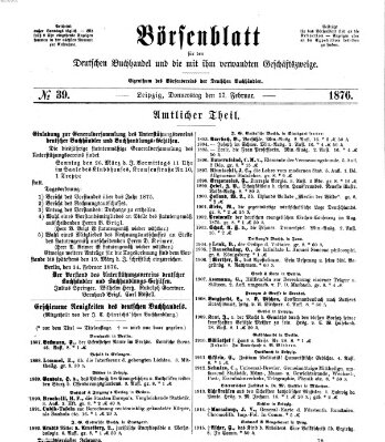 Börsenblatt für den deutschen Buchhandel Donnerstag 17. Februar 1876