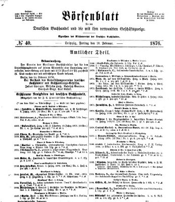 Börsenblatt für den deutschen Buchhandel Freitag 18. Februar 1876