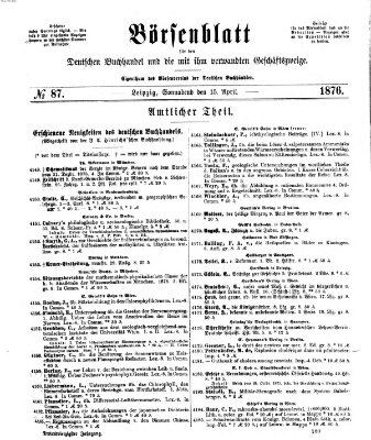 Börsenblatt für den deutschen Buchhandel Samstag 15. April 1876