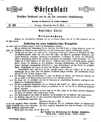 Börsenblatt für den deutschen Buchhandel Donnerstag 20. April 1876