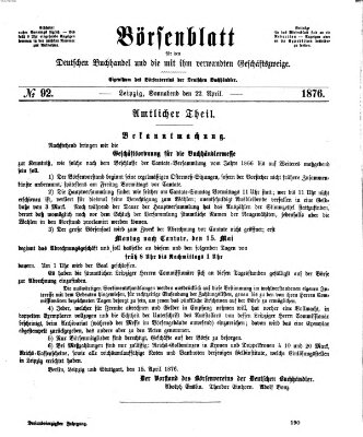 Börsenblatt für den deutschen Buchhandel Samstag 22. April 1876