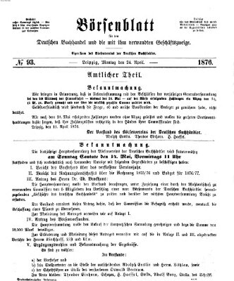 Börsenblatt für den deutschen Buchhandel Montag 24. April 1876