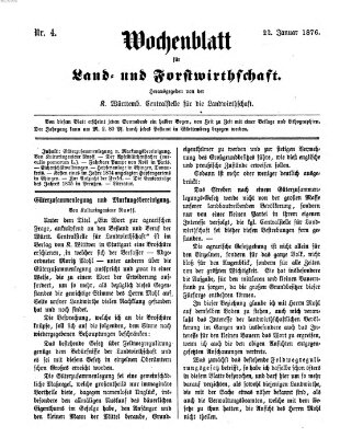 Wochenblatt für Land- und Forstwirthschaft Samstag 22. Januar 1876