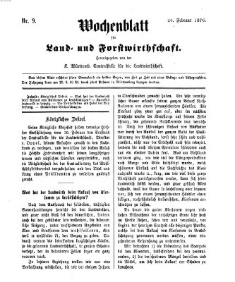 Wochenblatt für Land- und Forstwirthschaft Samstag 26. Februar 1876