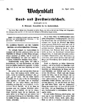 Wochenblatt für Land- und Forstwirthschaft Samstag 22. April 1876