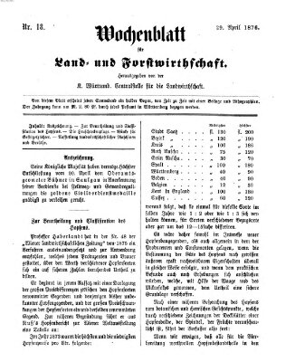 Wochenblatt für Land- und Forstwirthschaft Samstag 29. April 1876