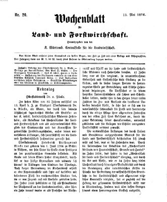 Wochenblatt für Land- und Forstwirthschaft Samstag 13. Mai 1876